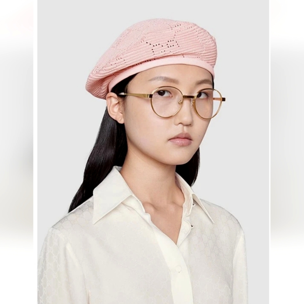 NWT 2021 Gucci GG Pink Crochet Beret Hat Size M!